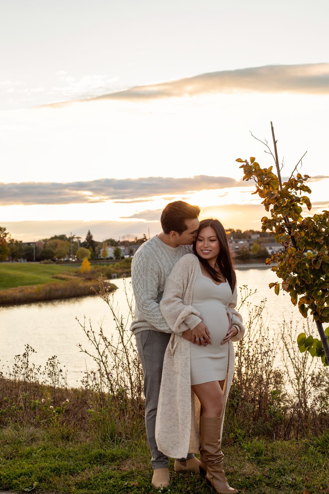 Maternity couple at sunset
