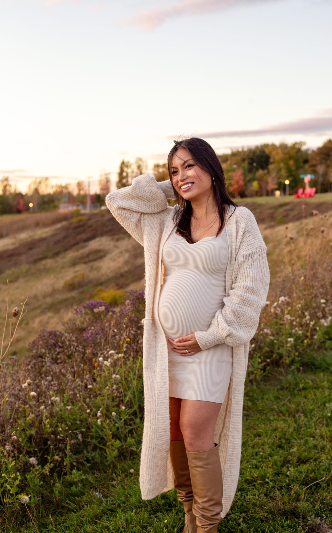 Maternity solo portrait outdoors
